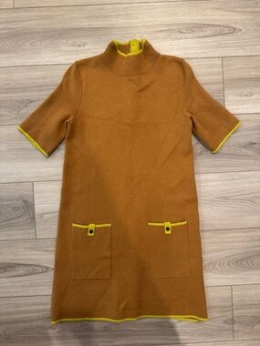 Anthropologie Rust Midi Dress with Yellow Trim